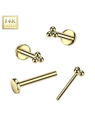 Piercing nez en or jaune 14 carats embout push-in trois billes