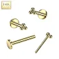 Piercing nez en or jaune 14 carats embout push-in trois billes