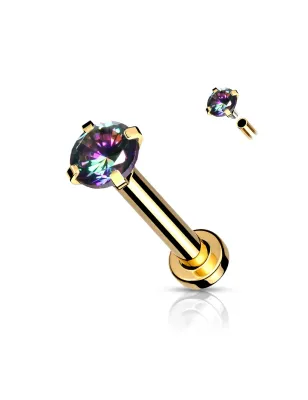 Piercing labret oreille doré serti vitrail