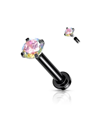 Piercing labret oreille noir serti aurore boréale