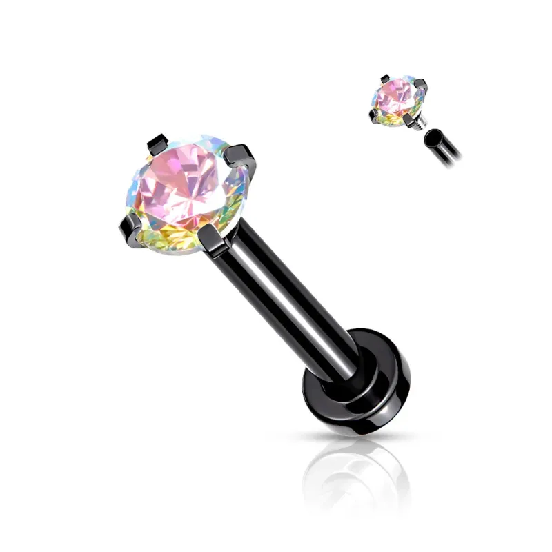 Piercing labret oreille noir serti aurore boréale