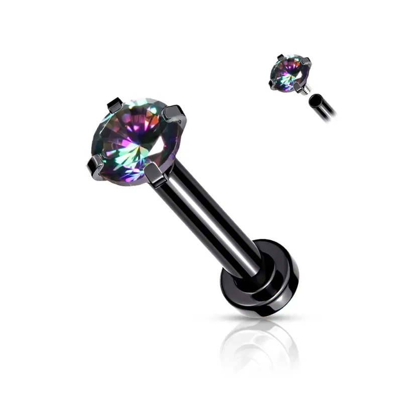 Piercing labret oreille noir serti vitrail