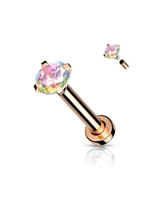 Piercing labret oreille rosé serti aurore boréale