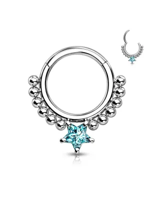 Piercing anneau clipsable oreille daith perles et étoile turquoise