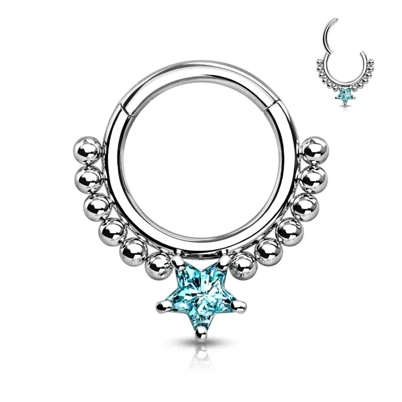 Piercing anneau clipsable oreille daith perles et étoile turquoise