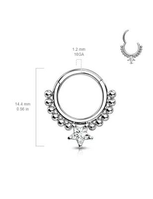 Piercing anneau clipsable oreille daith perles et étoile blanche