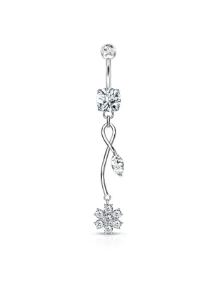 Piercing nombril pendentif fleur de vigne zircon rose