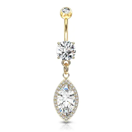 Piercing nombril plaqué or pendentif large marquise zircon