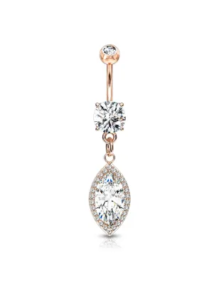 Piercing nombril plaqué or rose pendentif large marquise zircon