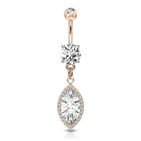 Piercing nombril plaqué or rose pendentif large marquise zircon