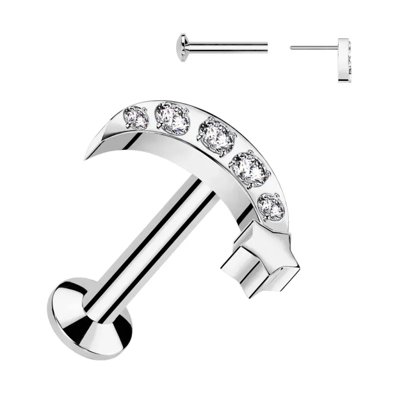 Piercing oreille push-in lune pavée et étoile