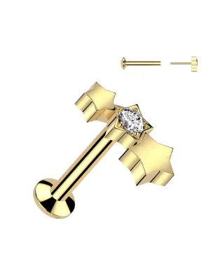 Piercing oreille push-in triple étoile strass doré