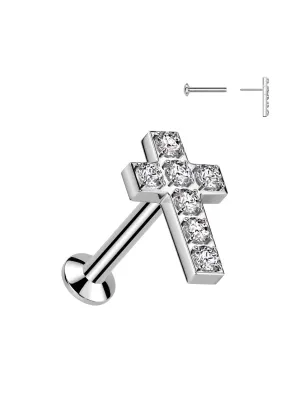 Piercing oreille push-in croix pavée