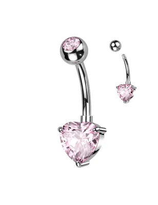 Piercing nombril en titane coeur rose