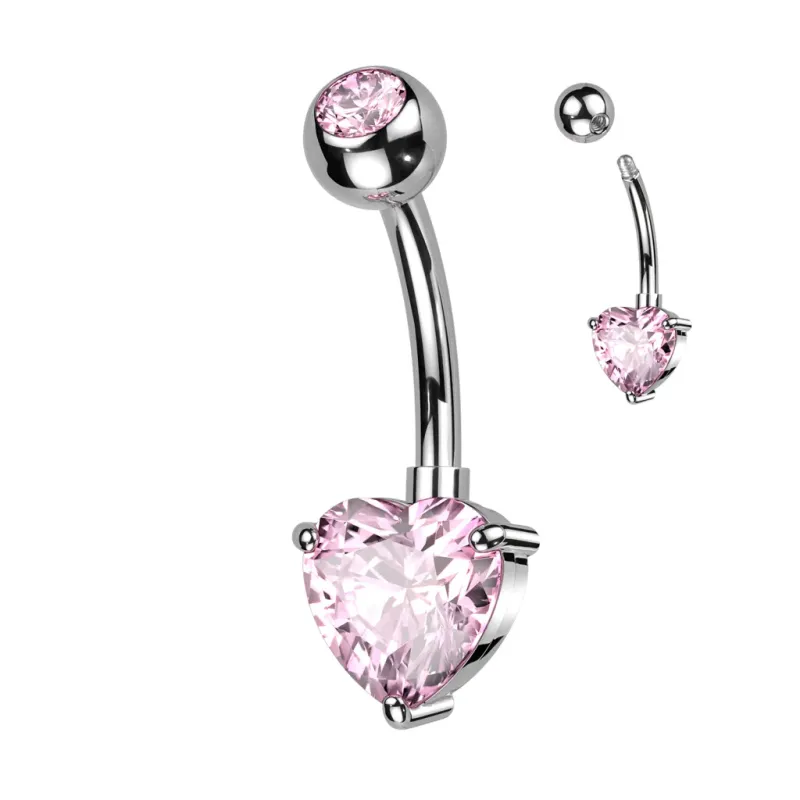 Piercing nombril en titane coeur rose