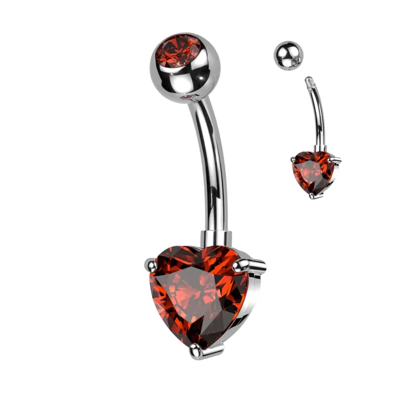 Piercing nombril en titane coeur rouge