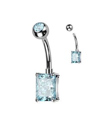 Piercing nombril en titane gemme rectangle turquoise