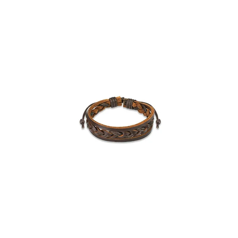 Bracelet Homme en Cuir Marron Tressé