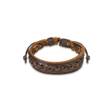 Bracelet Homme en Cuir Marron Tressé