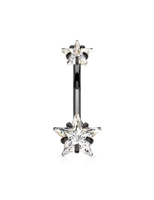 Piercing nombril noir double zircon étoile blanc