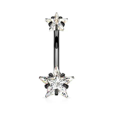 Piercing nombril noir double zircon étoile blanc