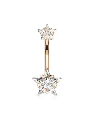 Piercing nombril rosé double zircon étoile blanc