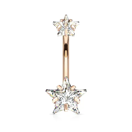 Piercing nombril rosé double zircon étoile blanc