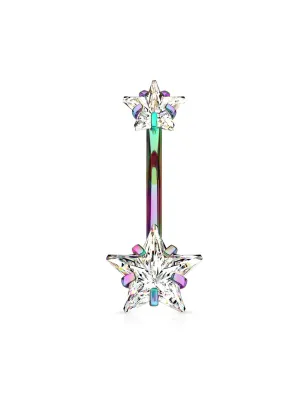 Piercing nombril multicolore double zircon étoile blanc