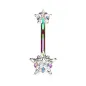 Piercing nombril multicolore double zircon étoile blanc