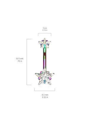 Piercing nombril multicolore double zircon étoile blanc