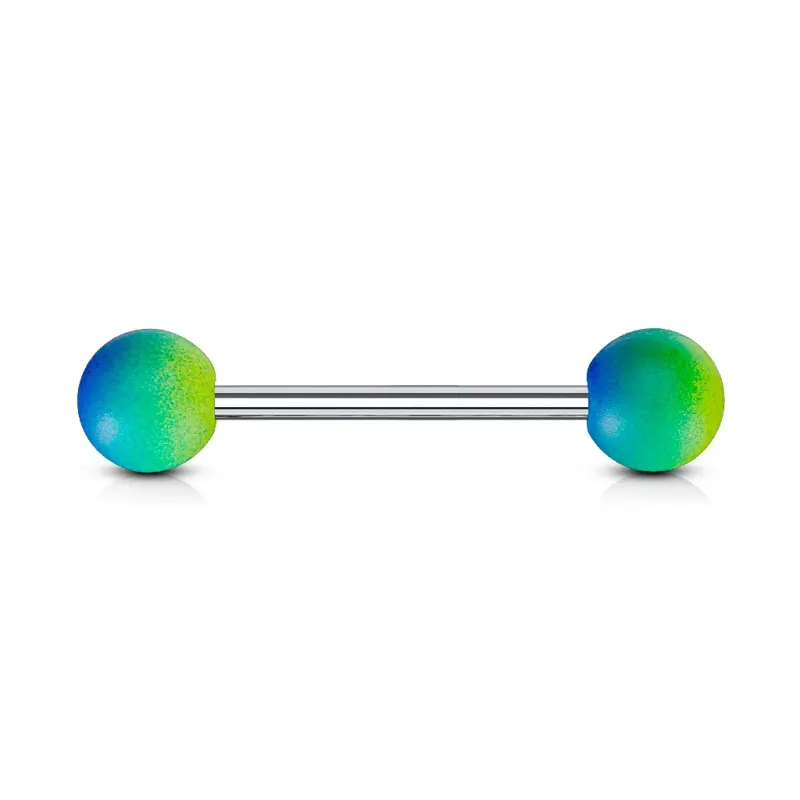 Piercing langue caoutchouc bicolore bleu vert