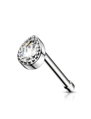 Piercing nez tige droite goutte blanche