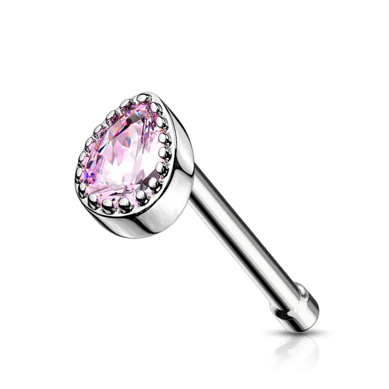 Piercing nez tige droite goutte rose