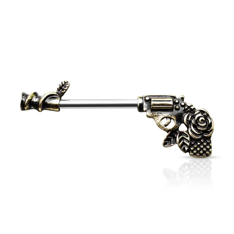 Piercing téton pistolet rose doré