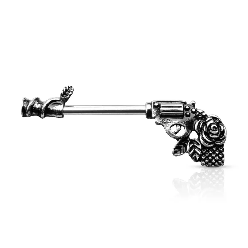 Piercing téton pistolet rose argenté