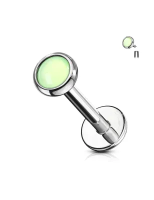 Piercing labret oreille pierre époxy lumineuse verte