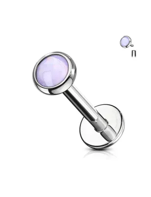 Piercing labret oreille pierre époxy lumineuse violette