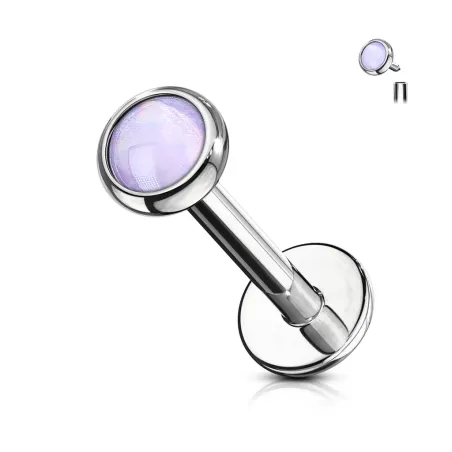 Piercing labret oreille pierre époxy lumineuse violette