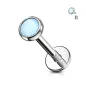 Piercing labret oreille pierre époxy lumineuse bleue