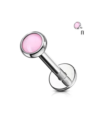 Piercing labret oreille pierre époxy lumineuse rose