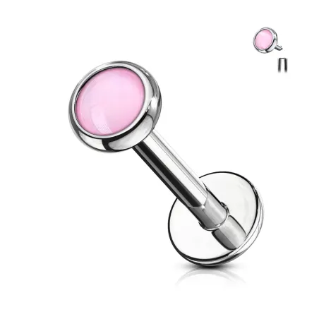 Piercing labret oreille pierre époxy lumineuse rose