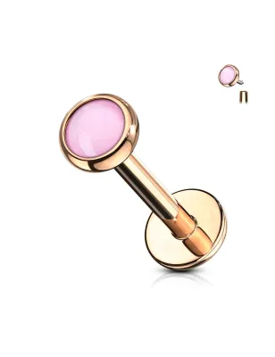 Piercing labret oreille or rose pierre époxy lumineuse