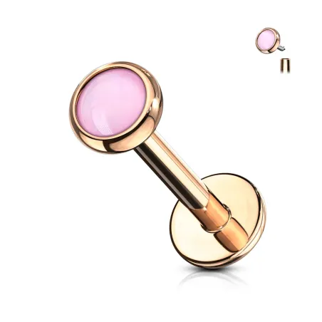 Piercing labret oreille or rose pierre époxy lumineuse