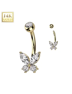 Piercing nombril Papillon en or jaune 14 carats