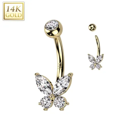 Piercing nombril Papillon en or jaune 14 carats