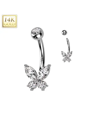 Piercing nombril Papillon en or blanc 14 carats