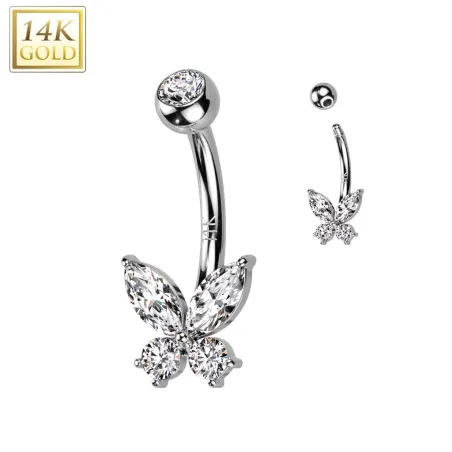 Piercing nombril Papillon en or blanc 14 carats