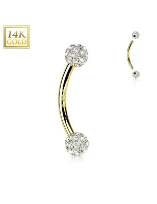 Piercing arcade en or jaune 14 carats boules multi strass