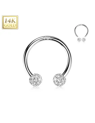 Piercing fer à cheval en or blanc 14 carats boules multi strass