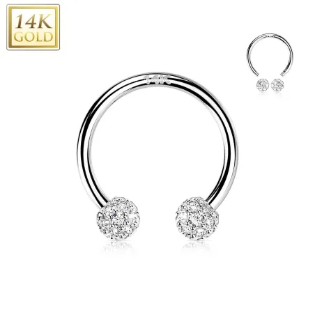 Piercing fer à cheval en or blanc 14 carats boules multi strass